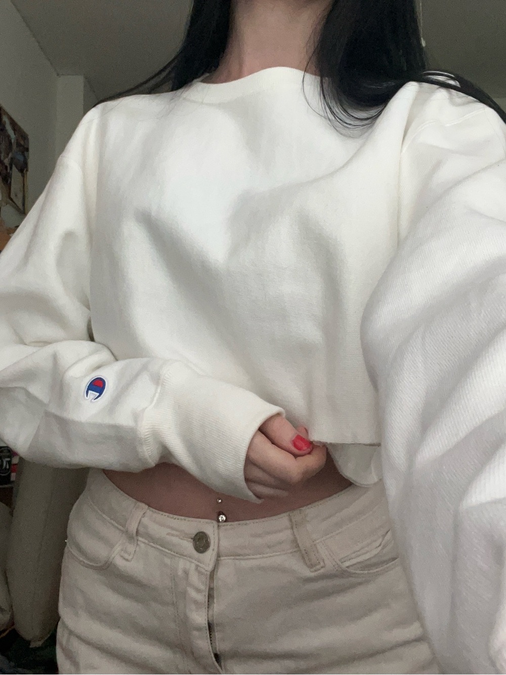 Champion White Cropped Crewneck Sweatshirt
